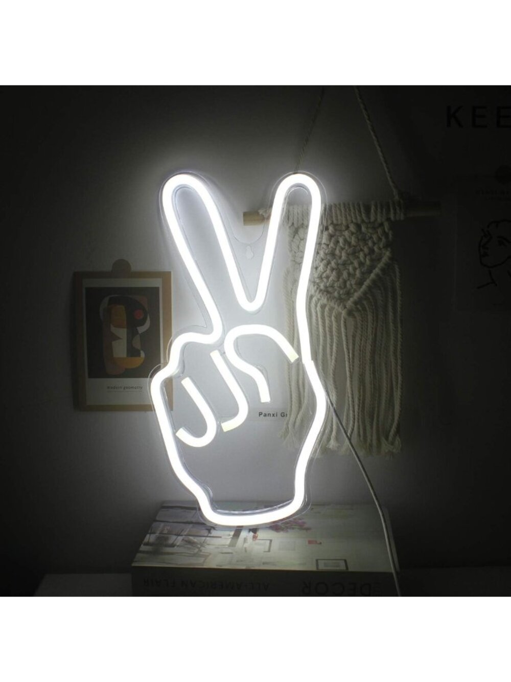 Neon Victory Gesture Sign - LED Wall Light Decor for Bedroom, Home & Party
